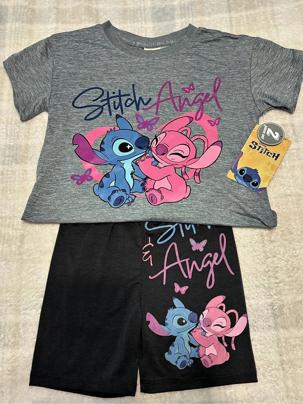 Disney Stitch & Angel matching set Gray Black Girls 7/8 NWT